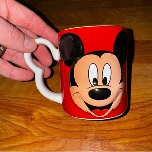 Vintage Disney Mickey Mouse Monogram 3D Mickey Ear Handle Coffee Cup Mug Red